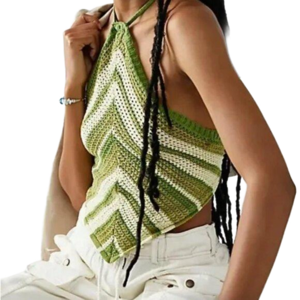 Free People Beach June Striped Fauxchet Sweater Halter Top Womens Size Large
